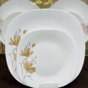 سرویس غذا خوری آرکوپال 26 پارچه مقصود طرح ژالین طلایی قالب مربع کلاسیک