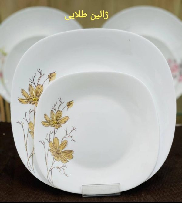 سرویس غذا خوری آرکوپال 26 پارچه مقصود طرح ژالین طلایی قالب مربع کلاسیک